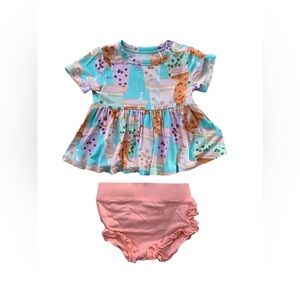 Posh Peanut Size 3-6 Months Boba Time Short Sleeve Peplum Top and Bloomers Set